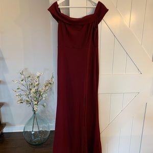 Aveline burgundy off the shoulder maxi dress